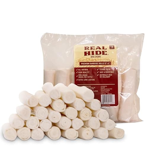 Real Hide | All Natural Dog Chew Treats - Premium Rawhide Rolls, 5-6 Inch - Long Lasting Grass Fed Free Range Beef Hide - Small/Medium Dogs - 16 Count - Image 1