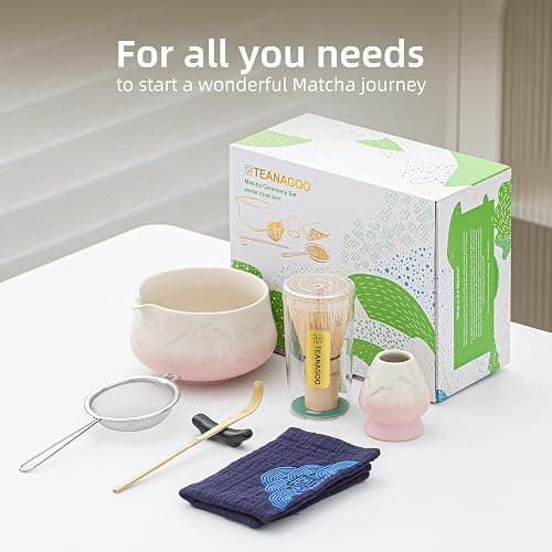 TEANAGOO 7 Pcs Matcha Set, Pink Matcha Kit, Ceremony Matcha Powder Kit,Matcha Tea Set for Making Latte,Matcha Whisk and Bowl with Scoop&Sifter,Fuji Design Ceramic Bowl,Gift for Matcha Lovers thumbnail 7