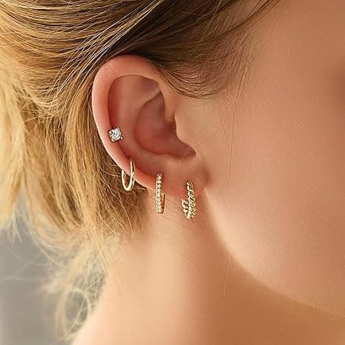 Cocadant 6 Pairs 925 Sterling Silver Small Hoop Earrings for Women,14k Real Gold Hypoallergenic Tiny Cubic Zirconia Cartilage Huggie Earring Sets for Multiple Piercing Trendy Jewelry 8/10/12mm thumbnail 2
