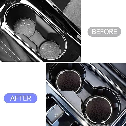 Car Cup Holder Coaster, 2PCS Silicone Car Cup Holder Insert Leopard Print, 2.75" Universal Non-Slip Cup Holders, Interior Car Accessories for Women and Man (Black) thumbnail 4