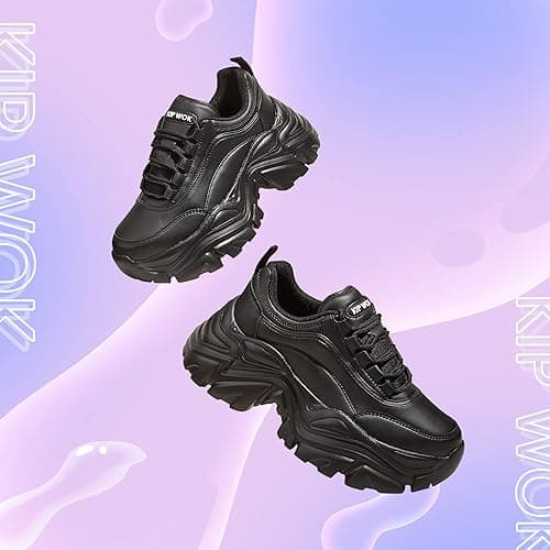 K KIP WOK Chunky Sneakers for Women Fashion Platform White Leather Casual Dad Shoes Comfortable Wedge Walking Sport Sneakers thumbnail 5