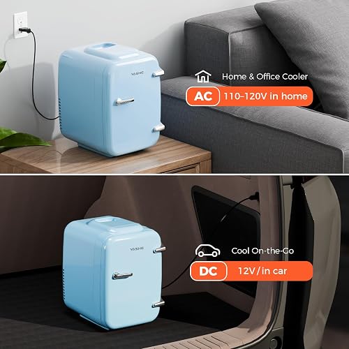 YASHE Mini Fridge, 4 Liter/6 Can Mini Makeup Fridge, 110V AC/ 12V DC Portable Thermoelectric Cooler&Warmer for Skincare, Drink, Cosmetic, Medicine, Small fridge for Bedroom, Office, Dorm, Car, Blue thumbnail 8