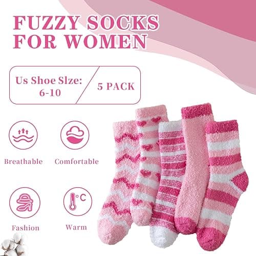 Nimalpal Fuzzy Socks for Women, Super Soft Warm Cozy Socks for Womens Winter 5 Pairs thumbnail 4