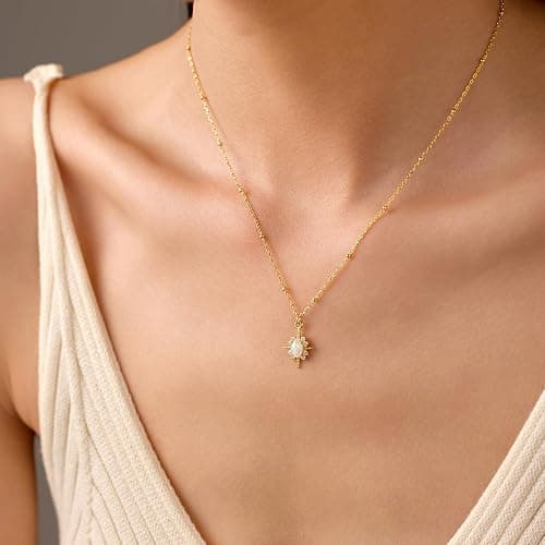 LOVECOM 925 Sterling Silver North Star Opal Necklace for Women Dainty 14K Gold Plated 12 Pointed Star Pendant Necklace Trendy Cubic Zirconia Chain Jewelry Christmas Gift for Mom Daughter thumbnail 2