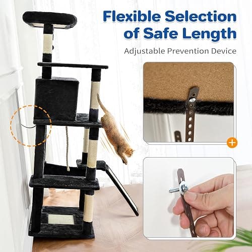 ABCPET Cat Tree Tower 63in Multi-Level Cat Tower for Indoor Cats with Sisal Scratching Posts, Condo, Hammock, Dangling Ball and Extended Platform for Cats to Play, Black thumbnail 8