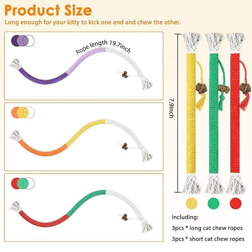 Tocirelo Cat Chew Rope Toy - 6Pack Cat Chew Toy for Teeth Cleaning, Interactive Kitten Teething Toys to Transfer Chewing from Wires, Cotton String with Natural Silvervine Ball thumbnail 6