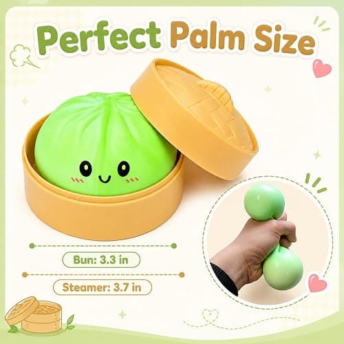 Crossunx Fruit Scented Dumpling Squishies Stress Balls, Green Tie-Dye Squishies Dumpling Fidget Sensory Toy with Food Steamer, Squeeze Dough Ball for Stress Relief, Stretchy Desk Toys Gift thumbnail 7