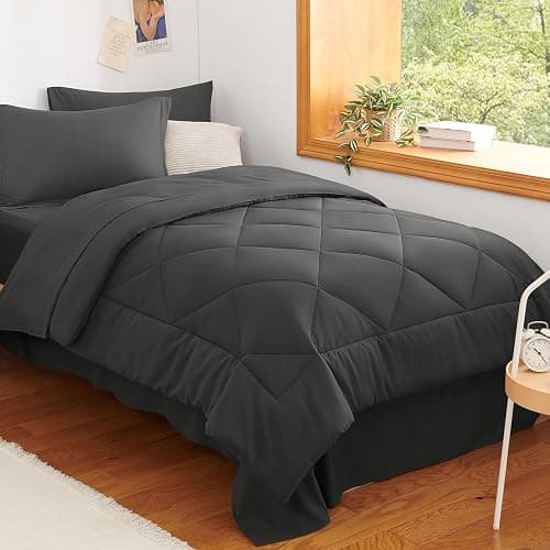 CozyLux Twin XL Comforter Set Dark Grey - 5 Pieces Twin Extra Long Bed in a Bag for College Dorm, All Season Bedding Set for Girls and Boys, Soft Bed Set with Comforter, Sheets, Pillowcase & Sham - Image 1