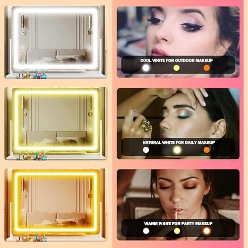 Gvnkvn Lighted Makeup Mirror, 17.3"x13" Hollywood Vanity Mirror with Led Lights, Three Color Lighting Modes, and 10X Magnification Mirror, Smart Touch Control, 360°Rotation (White, Gift Box) thumbnail 4