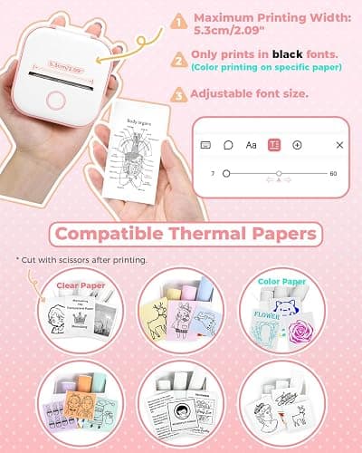 Memoking Mini Sticker Printer - T02 Mini Thermal Printer Wireless Inkless Label Maker Portable Sticker Maker for Student Birthday Gift, Compatible with iOS & Android, Pink thumbnail 9