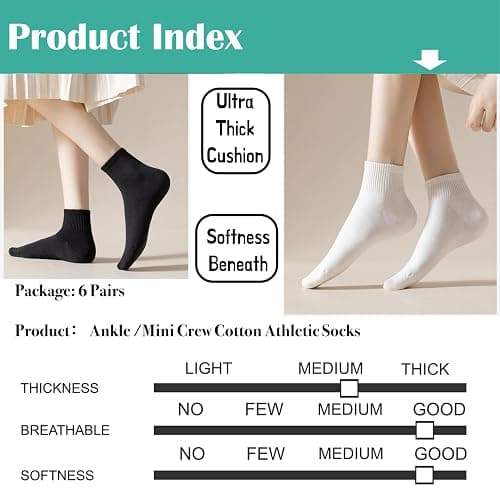 NevEND 6 Pairs Women's Mini Crew/Ankle Cotton Athletic Socks with Thick Cushioned 9-11 thumbnail 7