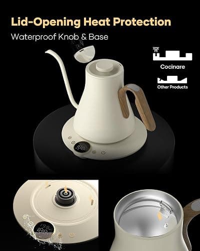 Cocinare FLOW B9 Gooseneck Electric Kettle, Precise Temperature Control for Pour-Over Coffee & Tea Brewing, Stainless Steel Interior, Rapid Heating for Boiling Water 0.9L (Morandi White) thumbnail 7