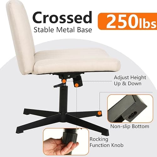 FDW Criss Cross Chair Armless Cross Legged Office Desk Chair Adjustable Swivel Ergonomic Desk Chair No Wheels U Shaped Backrest with Wide Seat Native Sponge Computer Task Vanity Chair for Home Office thumbnail 6