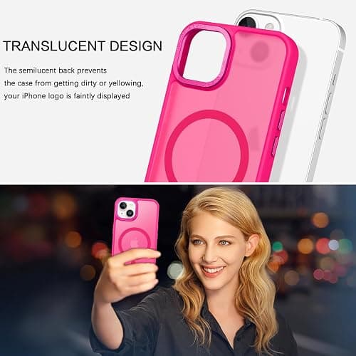BENTOBEN Magnetic for iPhone 13 Case & iPhone 14 Case [Compatible with Magsafe] Translucent Matte Phone Case iPhone 13/14 Slim Thin Shockproof Women Men Protective Cover Cases, Hot Pink thumbnail 7