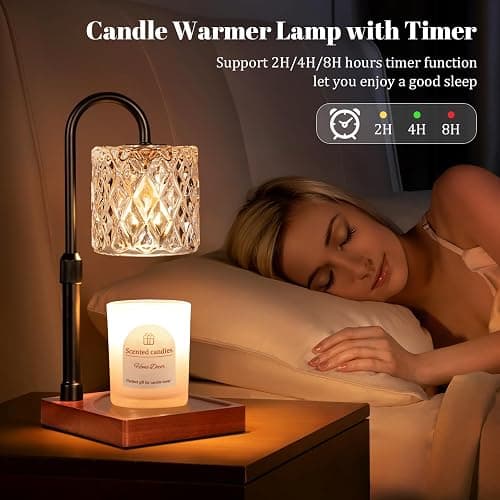 Hong-in Candle Warmer Lamp with Timer -Dimmable Adjustable Height Wax Melt Warmer for Jar Candles,Vintage Home Decor with Elegant Amber Glass,Birthday Gifts for Women, Mom, Friend thumbnail 5