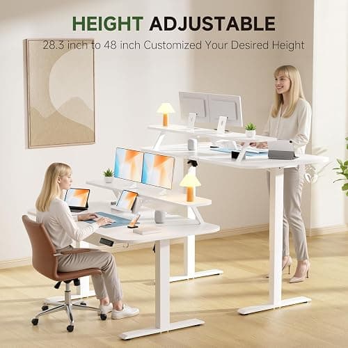 GTPLAYER Electric Standing Desk with Drawers, 48 x 24 Inches Height Adjustable Computer Desk with Monitor Stand, Laptop Stand, Sit Stand up Desk with Memory Preset for Home, Office, White thumbnail 3