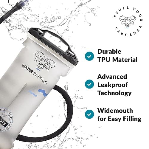 Water Buffalo Oasis Hydration Bladder – 2L and 3L Water Bladder for Hiking Backpack, Leakproof Design with Insulated Hose and High-Flow Bite Valve thumbnail 3