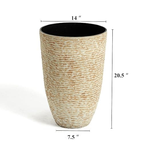 Worth 9 Gallon Tall Round Planters Set of 2-14" Dia x 21" H Stone Finish Flower Pots Indoor Decorative Container Garden Patio Unbreakable Beige thumbnail 3