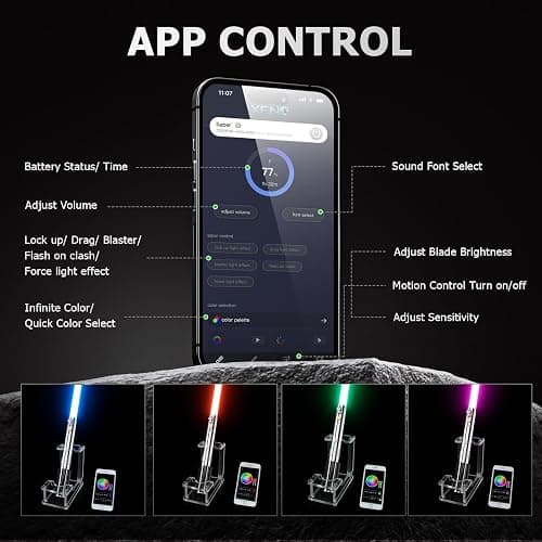 BSTSABER Upgrade App Control ANK Lightsaber, Smooth Swing 16 Sets Sound Effects 3 Light Effects and 16 Colors Change, Metal Dueling Light Saber for Adults Cosplay Gift (RGB-ANK) thumbnail 5