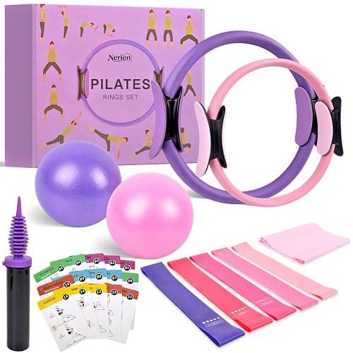 Pilates Ring Ball Equipment Kit - 27Pcs, 12" & 14" Magic Circle Workout Rings, 9.8" Exercise Balls, Workout Cards, Resistance Bands, Women Yoga Essentials Set for Beginners, Home Reformer Accessories - Image 1
