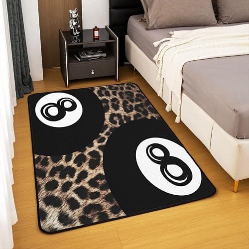 Erosebridal Y2K Lucky 8 Ball Area Rug 5X7 Low Pile Print,Trendy Cheetah Print Living Room Rugs,Fashion Leopard Preppy Decorative Carpet Vintage Black Brown Indoor Floor Mat thumbnail 3