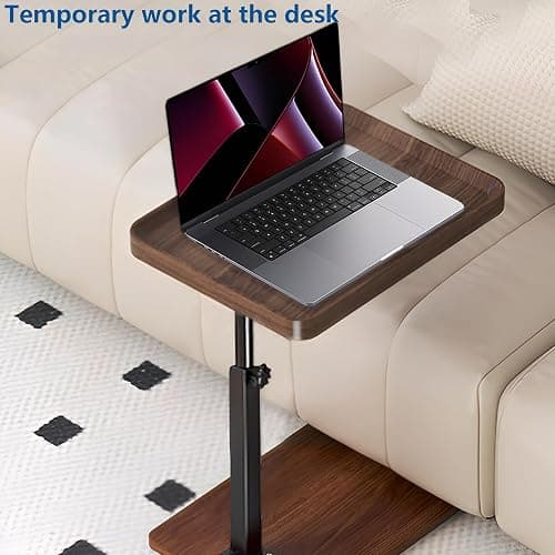 SJIE C Table End Table Adjustable Height, 360°Swivel TV Tray Table for Small Spaces, Side Tables with Wheels for Living Room and Bedroom, Bed (Walnut) thumbnail 7