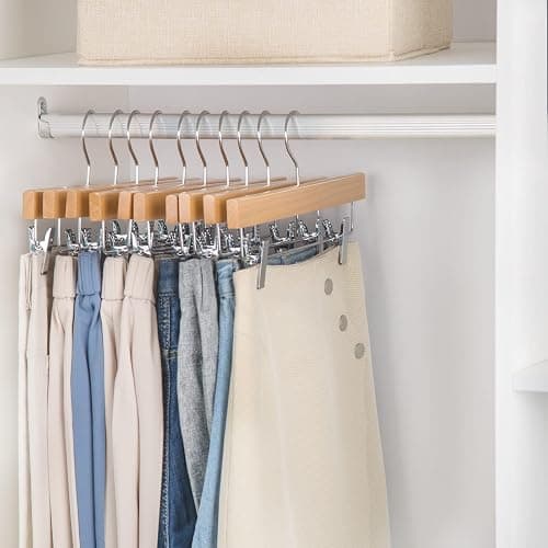 Nature Smile Wooden Pants Hangers Skirt Hanger Solid Lotus Wood Jeans Bottom Hanger with Clips Natural Color(20 Pack) thumbnail 2