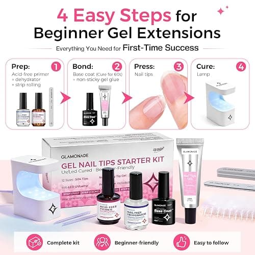 Glamonade Nail Extension Starter Kit: Short Almond 504Pcs Gel Tips Set thumbnail 2