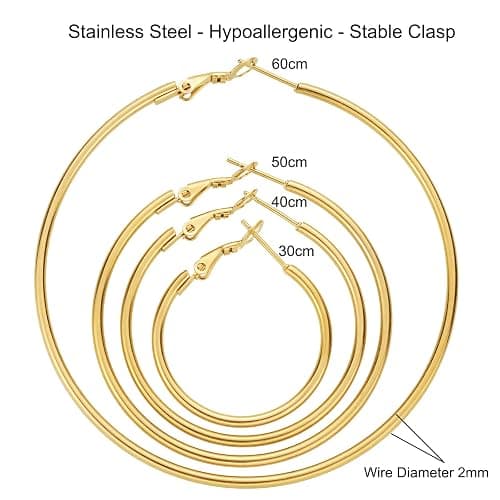 4 Pairs Gold Hoop Earrings for Women | 14K Gold Plated Hypoallergenic Small Large Earrings Set, Lightweight Stainless Steel Hoops thumbnail 4