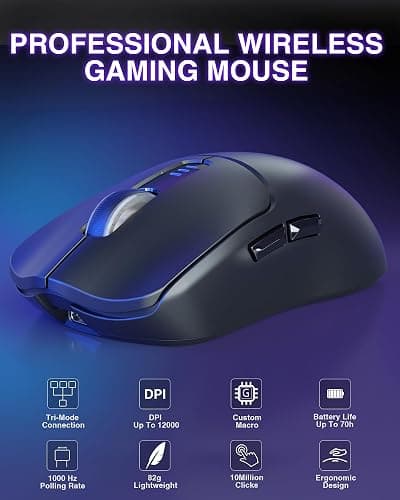 AULA SC580 Wireless Gaming Mouse, Tri-Mode 2.4G/BT5.0/USB-C Gaming Mouse, 12000 DPI Rechargeable Wireless Mouse with 6 Programmable Buttons, Ergonomic Computer Mouse for Laptop/PC/Mac/Tablet thumbnail 2