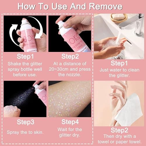 Boko Body Glitter Spray, 120ML Holographic Silver Shiny Glitter Spray for Body Hair Clothes, Quick-Drying and Long-Lasting Body Shiny Glitter Hairspray for Festival Party Concert Rave Accessories thumbnail 7