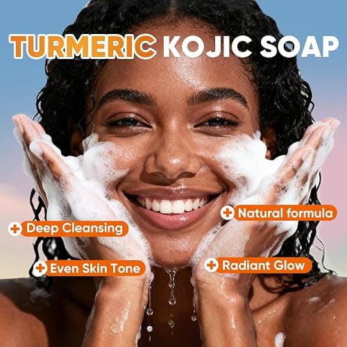 OAKDOLCHE 5 Pack Turmeric Kojic Acid Soap Bars(80g) - Infused with Retinol, Hydrolyzed Collagen, Vitamin E & Shea Butter, Gentle Care for Face, Body & Underarms, SLS Free, Suitable for Oily & Dry Skin thumbnail 2