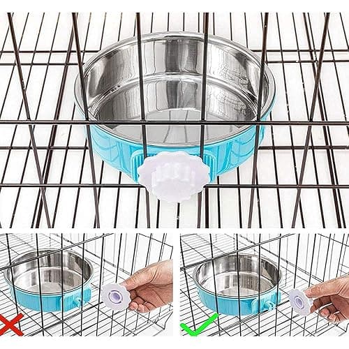 QIYADIN Stainless Steel Removable Pet Food Bowl, Anti-overturn Water Feeder Container, Suitable for Small Dog/Cat/Rabbit, 2 Set of Crate Bowls, Easy to Install and Clean - Pink/Blue - 2PCS Round thumbnail 4