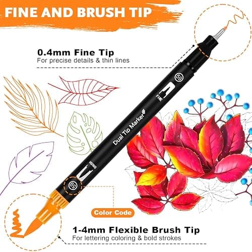 Dual Brush Marker Pens,128 Colors Art Markers Set with Fine & Brush Tip for Kids Adult Coloring Book, Bullet Journaling, Drawing, Note Taking, Planner, Hand Lettering, Calligraphy, Art Supplies Kit thumbnail 4