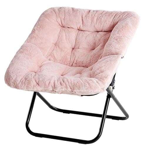 Simple Deluxe Oversized Square Moon Chair for Adults, Soft Faux Fur Folding Lounge Chair with Sturdy Steel Frame, Comfortable Reading Gaming Chair for Living Room, Bedroom, Pink - Image 1