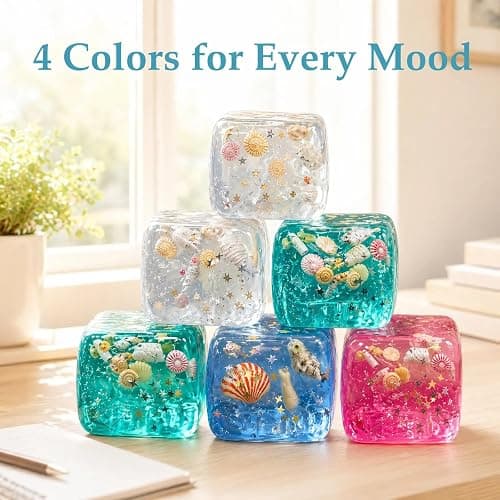 Squishy Stress Cube, Slow Rising Sensory Fidget Toys for Adults, Ocean Wave Squeeze Toy with Seashells, Soft Stress Reliever for Office Desk Home (1Pcs) thumbnail 8