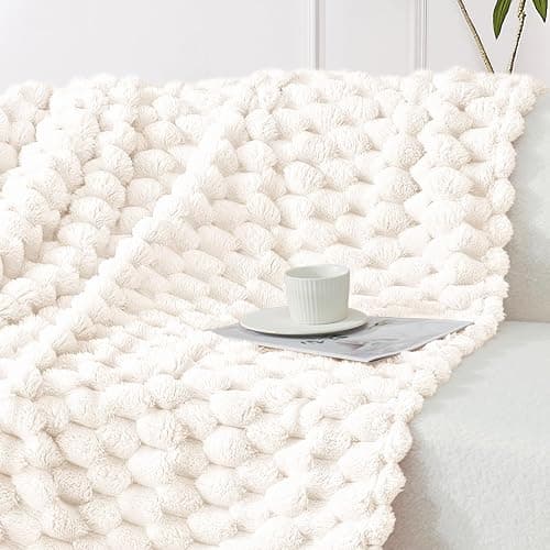 Whale Flotilla Throw Blanket for Sofa with Expanded 3D-Jacquard Pattern, 130X150 CM Fuzzy Soft Cozy Exquisite Blankets or All Season, Warm and Fluffy, Ivory thumbnail 4