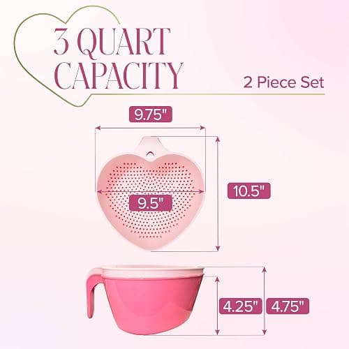 Paris Hilton Heart Bowl & Colander Set, Nesting 2-Piece Design with 3-Quart Capacity, Dishwasher Safe, Made without BPA, Pink thumbnail 5