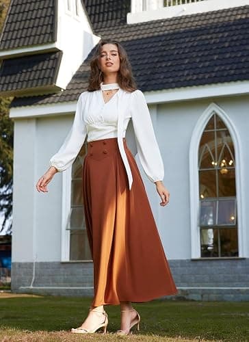 Scarlet Darkness Long Skirts for Women Maxi High Waisted A Line Skirt Renaissance Skirt with Pocket thumbnail 8