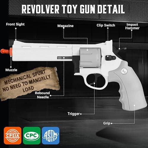 Revolver Toy Gun with 100 Soft Bullets,18 Shells,Gun Fidget Toy,Christmas Birthday Gifts for Boys Kids Adult Age 8+ thumbnail 3