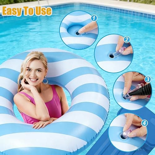 2 Pack Large Inflatable Pool Float for Adults 36 Inch Classic Striped Swim Rings Swimming Pool Tubes for Teens Summer Beach Themed Party thumbnail 4
