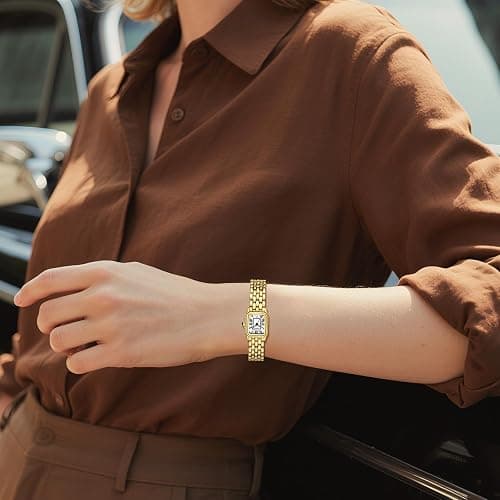 CNYXCN Gold Watches for Women with Rectangular Case,Roman Dial,Vintage Bracelet,Water Resistant thumbnail 7