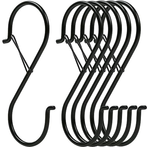 Ansxiy 6 Pack 5 Inch S Hooks for Hanging, Heavy Duty S Hooks with Safety Buckle, S Shape Hooks for Hanging Kitchen Utensils, Pots and Pans, Cups, Plants, Clothes and Bags, Black - Image 1