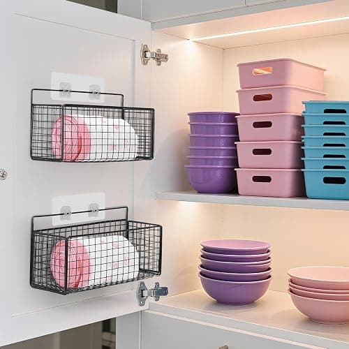 AMZABBY 2 Pack Large Adhesive Cabinet Organizer - Lid Organizer Inside Cabinet Wall Mounted Pantry Door Caddy for Food Container Lid Kitchen Under Sink Basket thumbnail 6