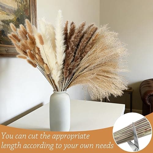 LIUYIDM 100 Stück Pampasgras Deko Trockenblumenstrauß Pampasgras | Groß Trockenblumen Deko Pampas Gras Naturmateria Trockenblumen Strauß Trocken Blumen für Wohnzimmer Schlafzimmer Boho-Partys thumbnail 5