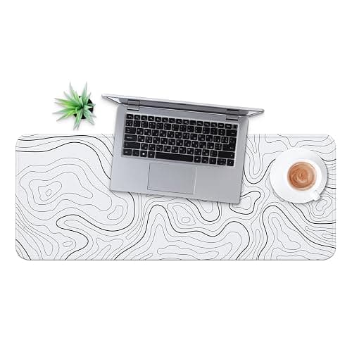 MAY FLOWER Large Gaming Mouse Pad, Full Keyboard Mat, Long Laptop Mousepad, Computer Mouse Mat for Home and Office, Anti-Slip Rubber Base, 31.5 x 11.8 Inches (Grey White Topographic Map) thumbnail 6