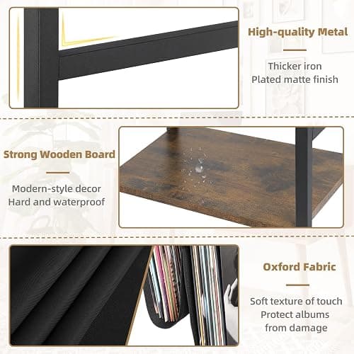 Bikoney Record Player Stand, Turntable Stand with 3-Tier Vinyl Record Storage, Record Player Table 200 Albums, End Table with Vinyl Display Holder Shelf, Record Player Cabinet Media Console for Stereo thumbnail 6