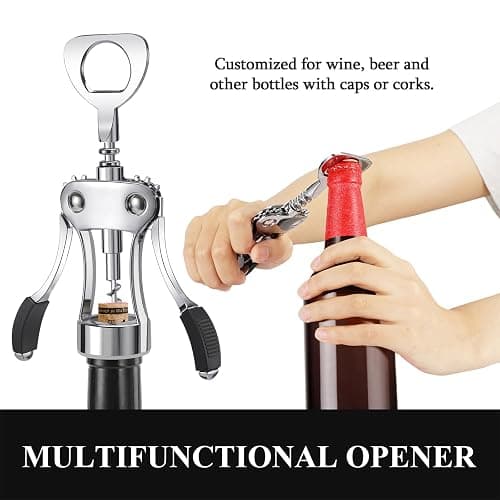 KORCCI Wine Opener, Heavy-Duty Zinc Alloy Wing Corkscrew, Premium Beer Bottle Opener, Multifunctional Wine Accessories with Ergonomic Handle and Sharp Screw, for Kitchen, Bar, Restaurant, Bartenders thumbnail 5