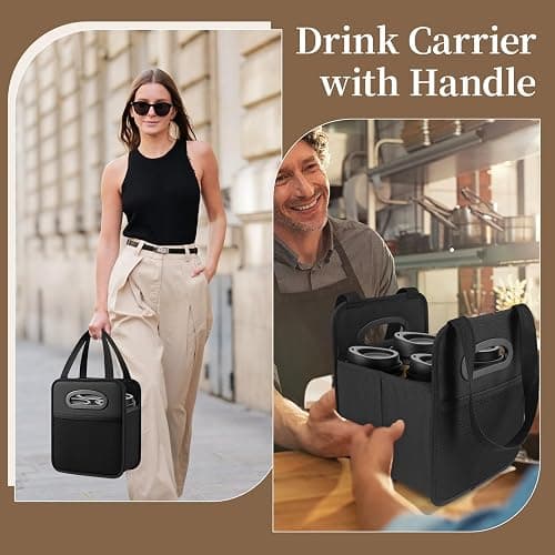 Foyego 4 Cup Drink Carrier with Handle, Reusable Cup Carriers for Drinks, Portable Foldable Insulated Coffee Cup Drink Holder for Delivery and Caddy thumbnail 7