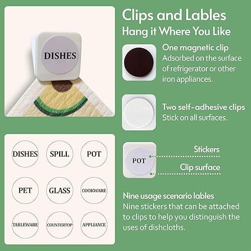 Eulnars Swedish Dishcloths for Kitchen, 8 Pack Reusable Paper Towels with Clips, Non-Scratch Swedish Kitchen Towels, Super Absorbent Cellulose Sponge Cloths, Dishwasher Safe, No Odor - Fruit Party thumbnail 7